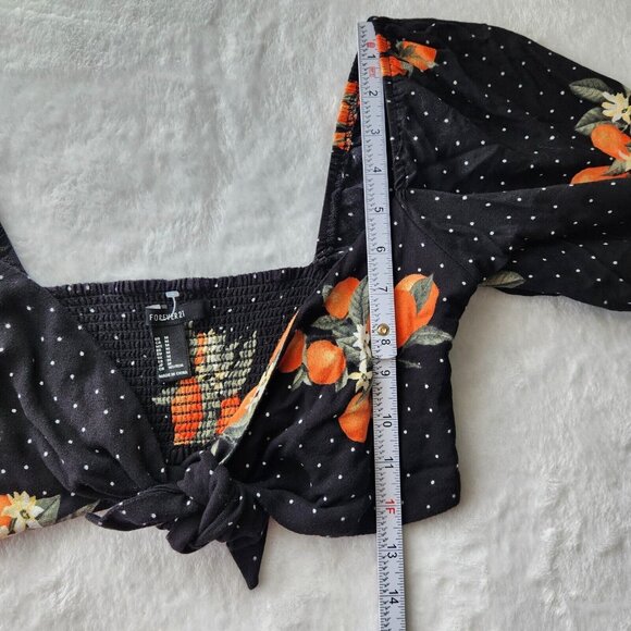Forever 21 Two Piece Set Orange Fruit Crop Top Wide Leg Pant Black Boho Dot XS M - Picture 12 of 16